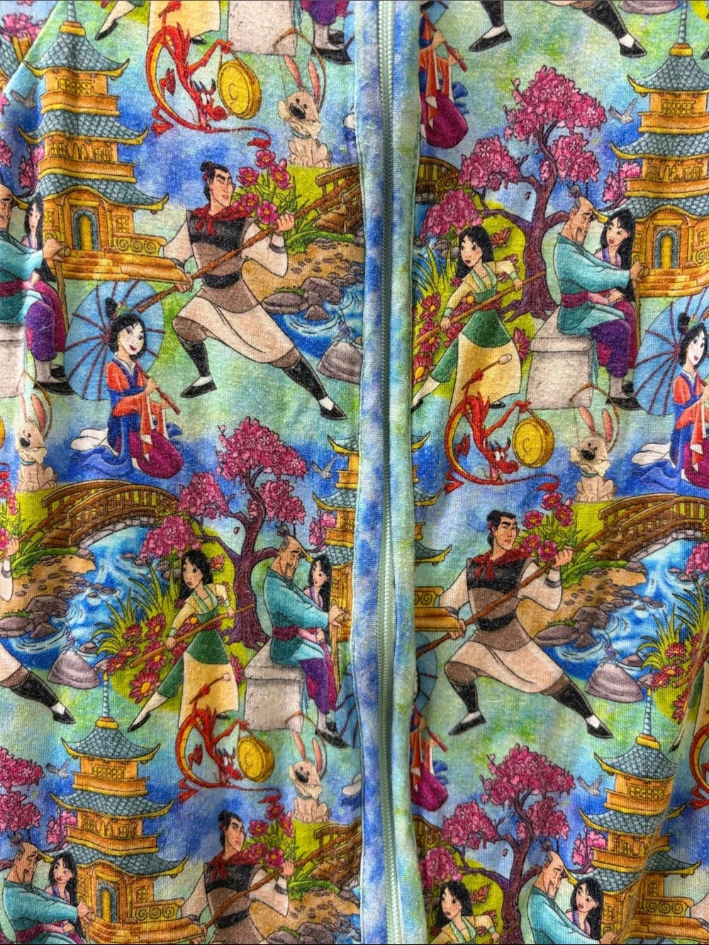 Disney Mulan Children's Zip Romper Bodysuit - Multicolor Scenic Print